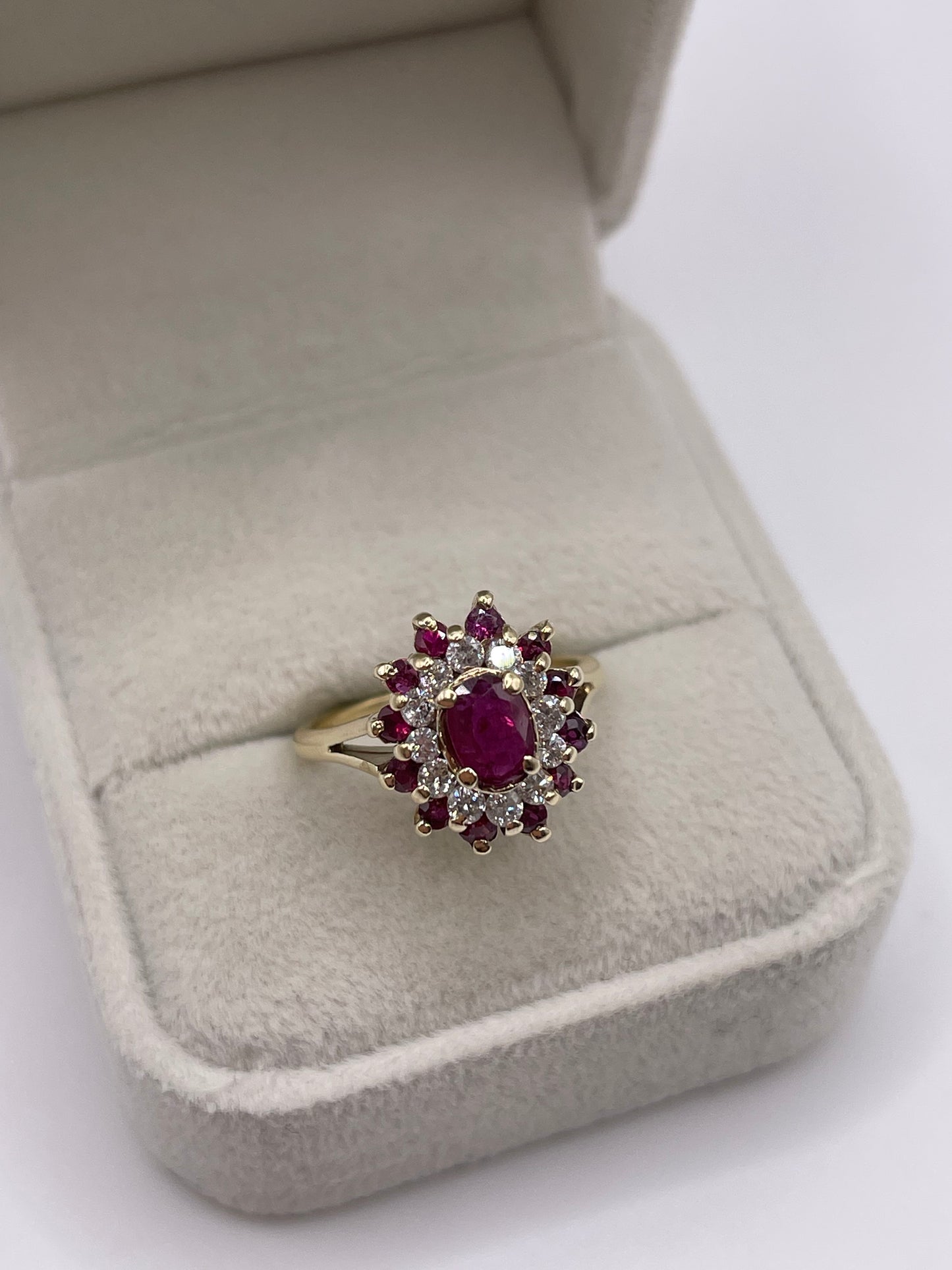 9ct gold ruby and diamond cluster ring