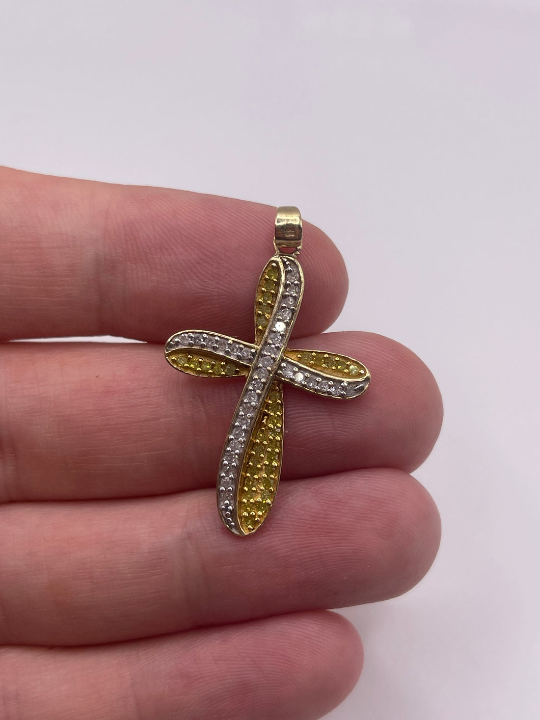 9ct gold diamond cross inc yellow diamonds