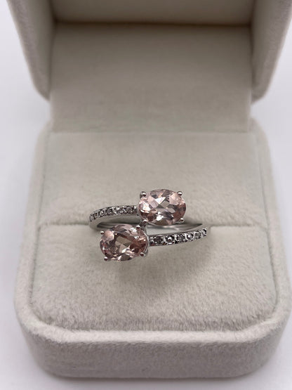 9ct white gold morganite and diamond ring