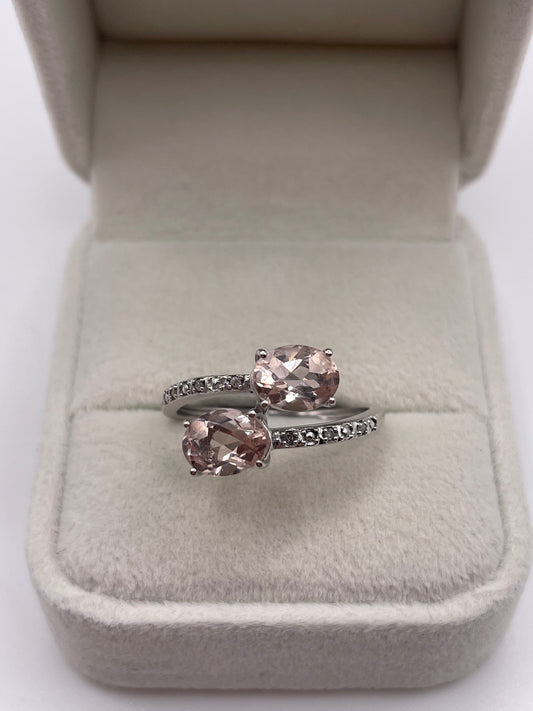 9ct white gold morganite and diamond ring