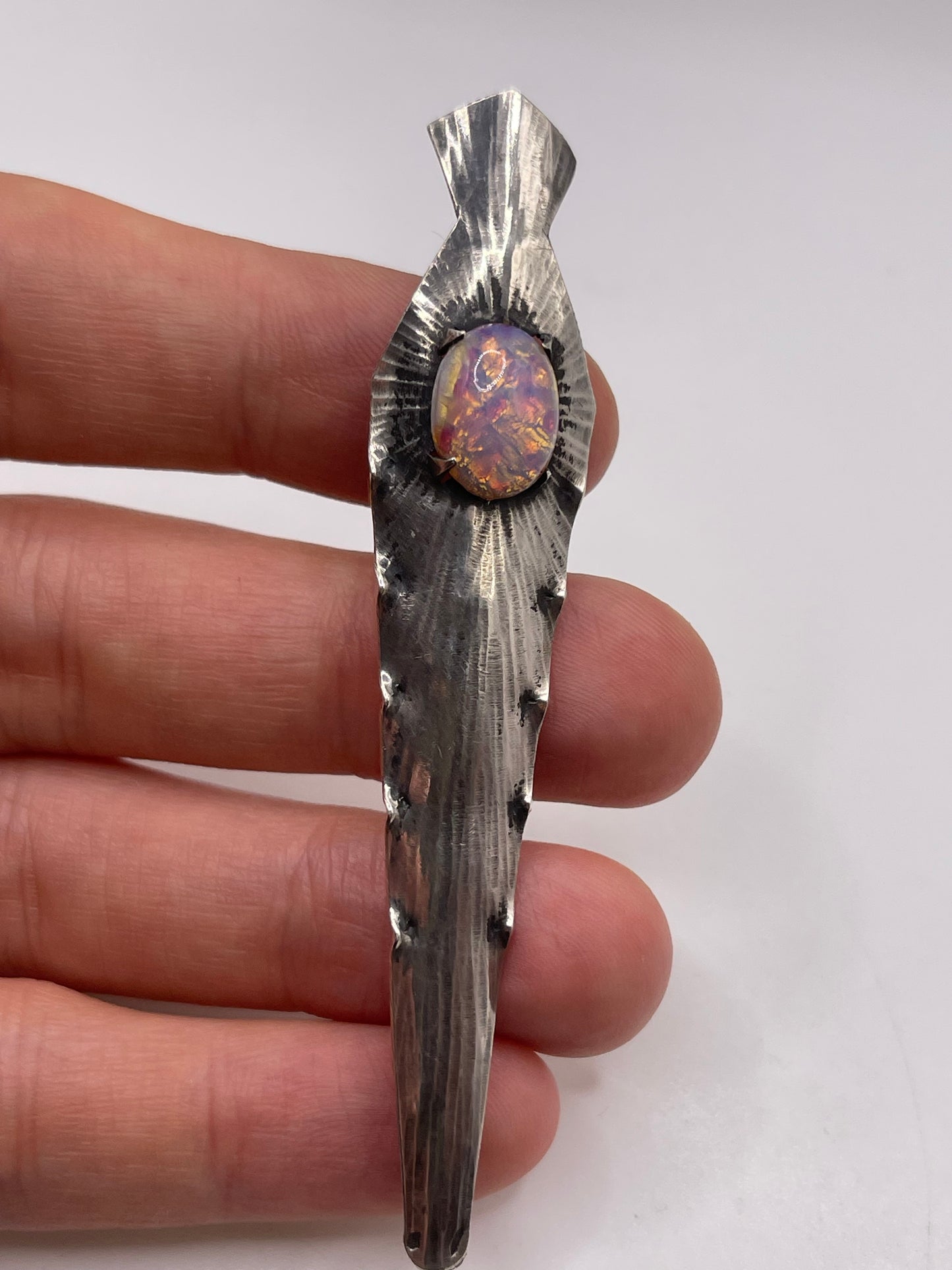 Silver stone brooch