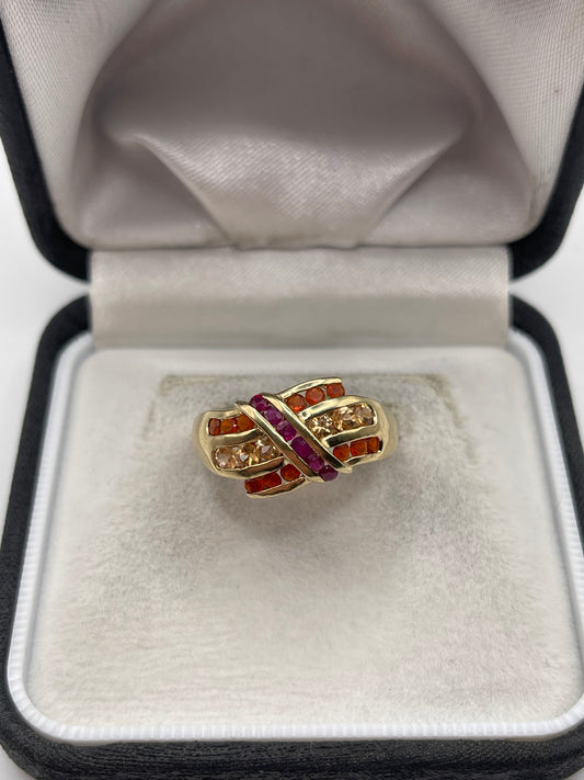 9ct gold ruby, fire opal and citrine ring
