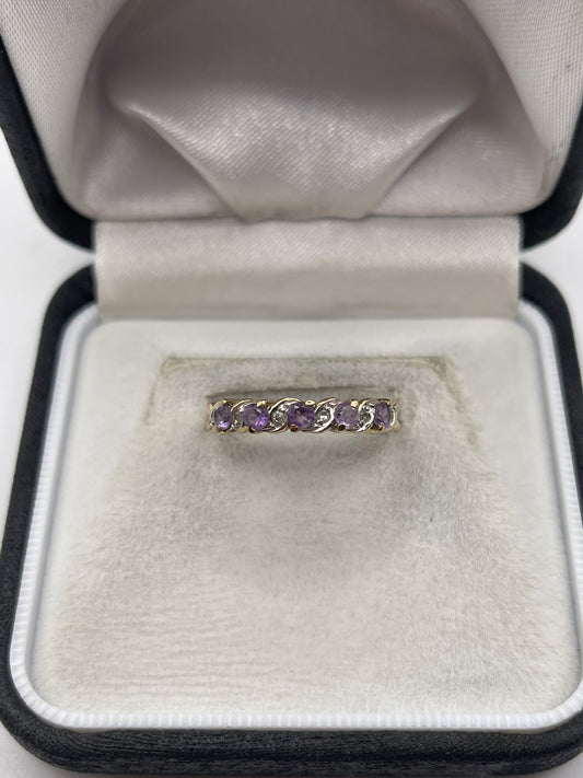 9ct gold amethyst and diamond ring