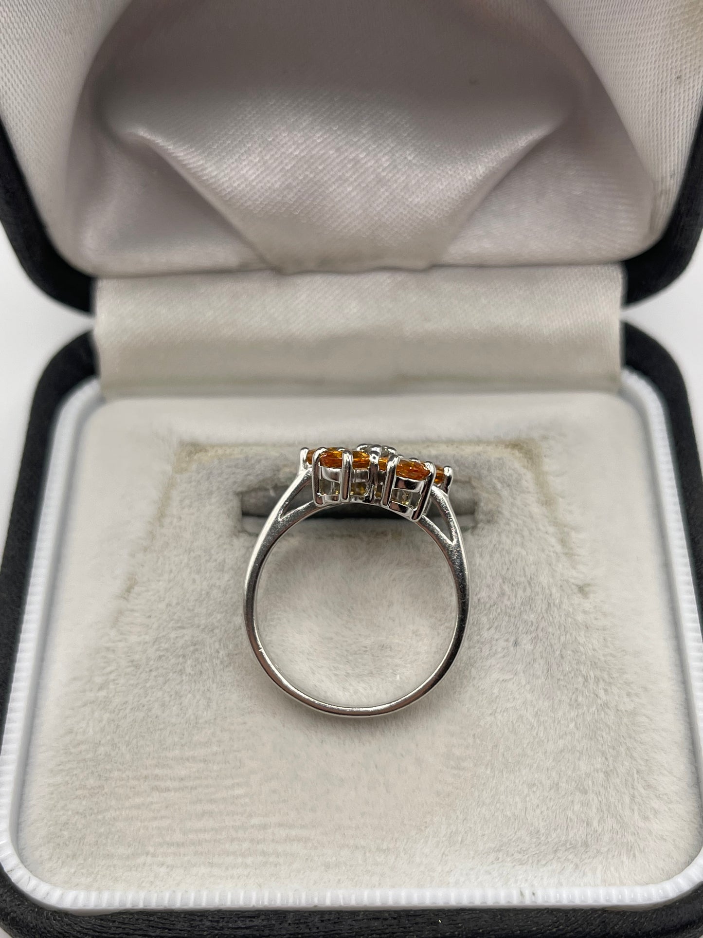 9ct white gold orange sapphire and diamond ring