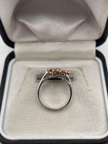 9ct white gold orange sapphire and diamond ring