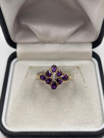 9ct gold amethyst and diamond ring