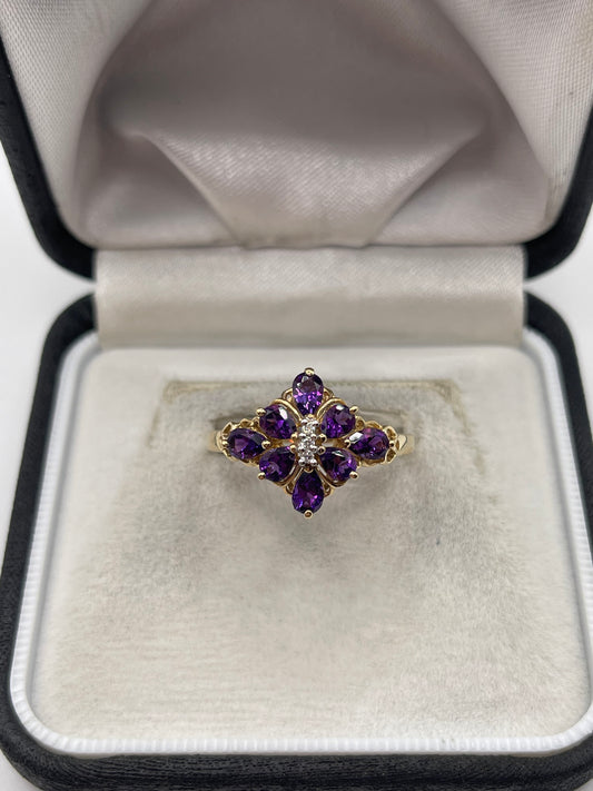 9ct gold amethyst and diamond ring