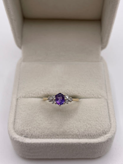 9ct gold amethyst and diamond ring