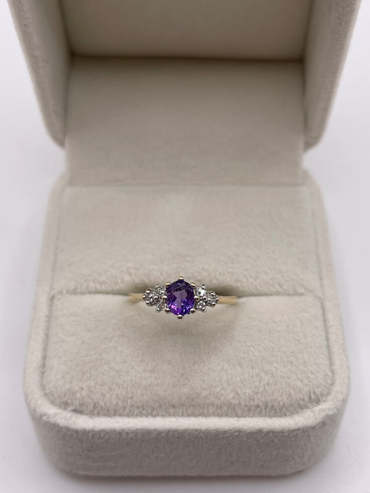 9ct gold amethyst and diamond ring