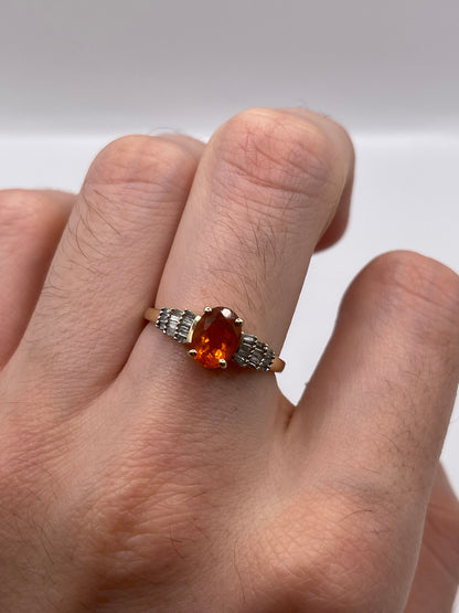 9ct gold fire opal and diamond ring