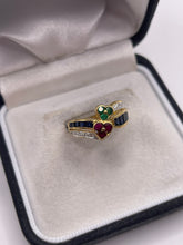 Load image into Gallery viewer, 18ct gold ruby, sapphire, emerald and diamond ring
