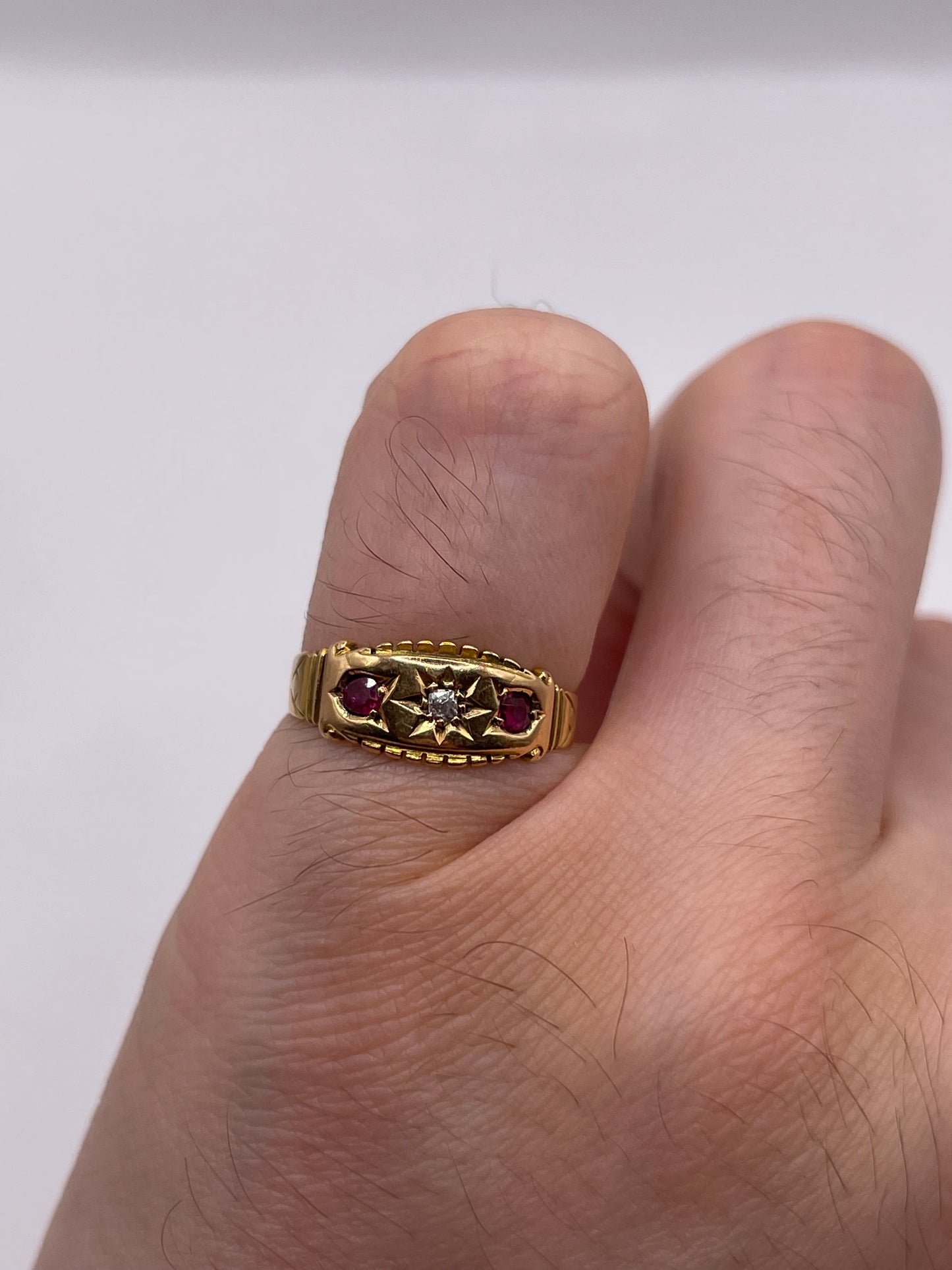 Antique 18ct gold ruby and diamond gypsy ring