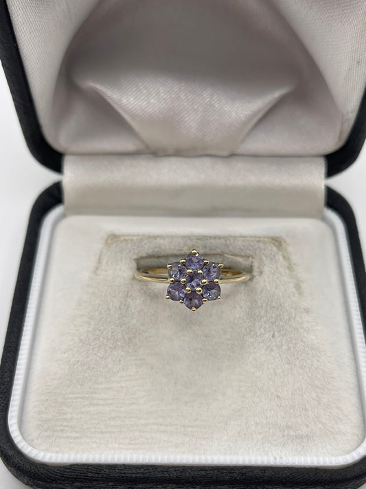 9ct gold tanzanite cluster ring