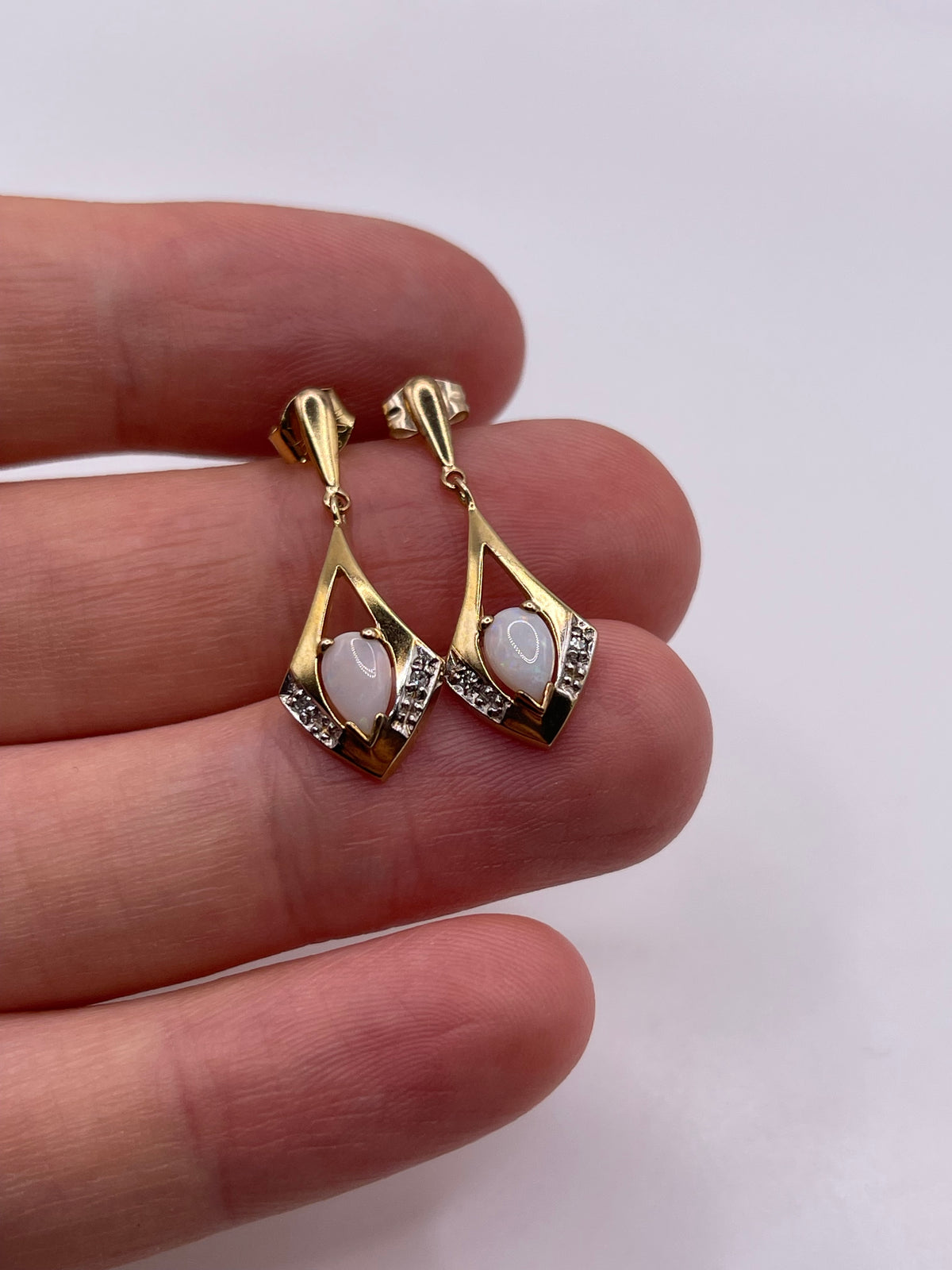 9ct gold opal and diamond earrings