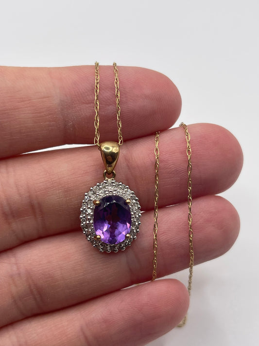 9ct gold amethyst and diamond necklace
