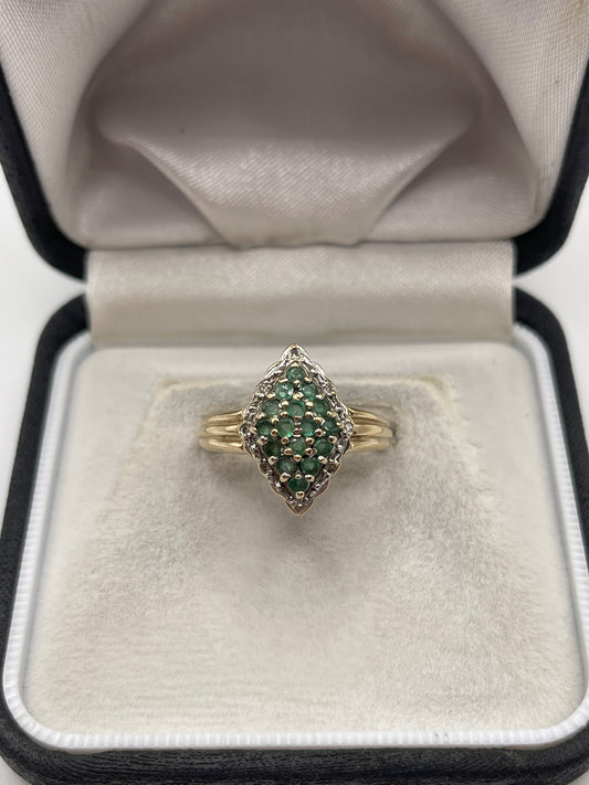 9ct gold emerald and diamond ring