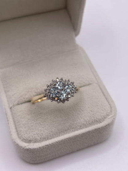 9ct gold aquamarine and diamond ring
