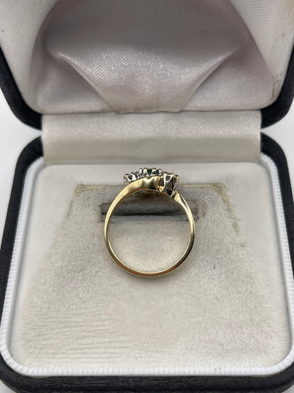 9ct gold emerald and diamond ring