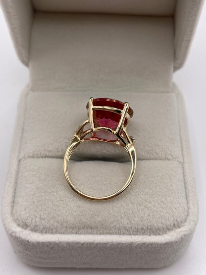 9ct gold cherry topaz and diamond ring