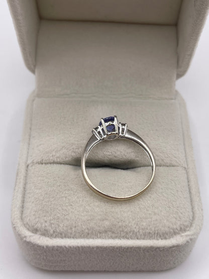9ct white gold tanzanite and diamond ring