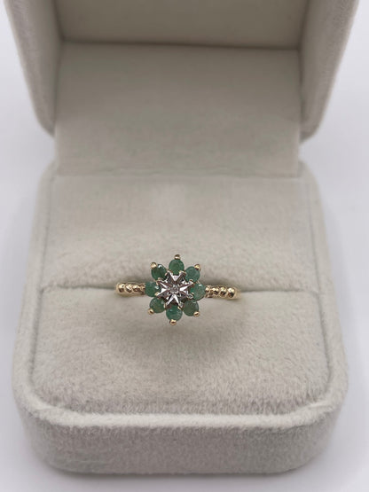 9ct gold emerald and diamond ring