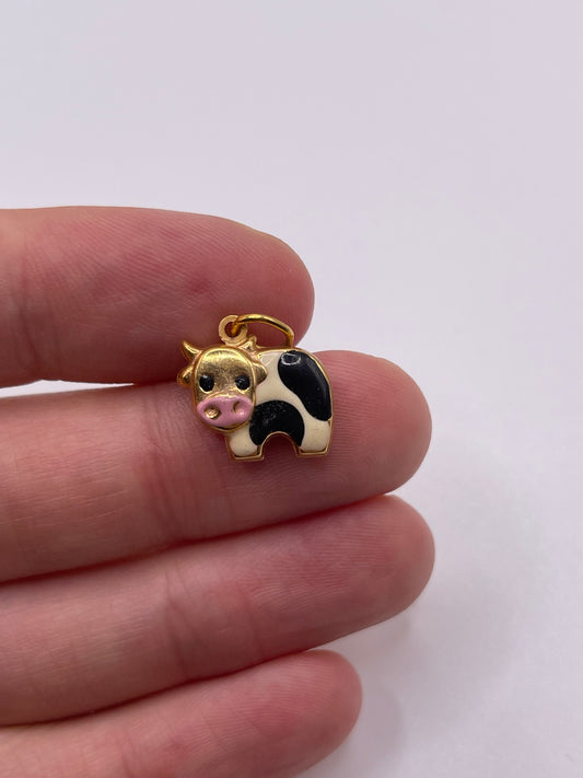 9ct gold enamel cow charm