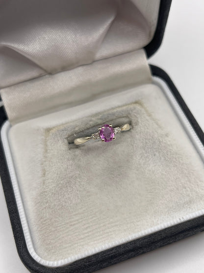 9ct white gold pink sapphire and diamond ring