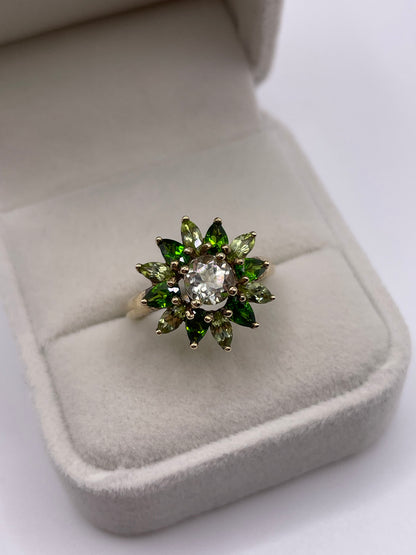 9ct gold multi gemstone cluster ring