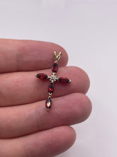 Load image into Gallery viewer, 9ct gold garnet and diamond cross pendant
