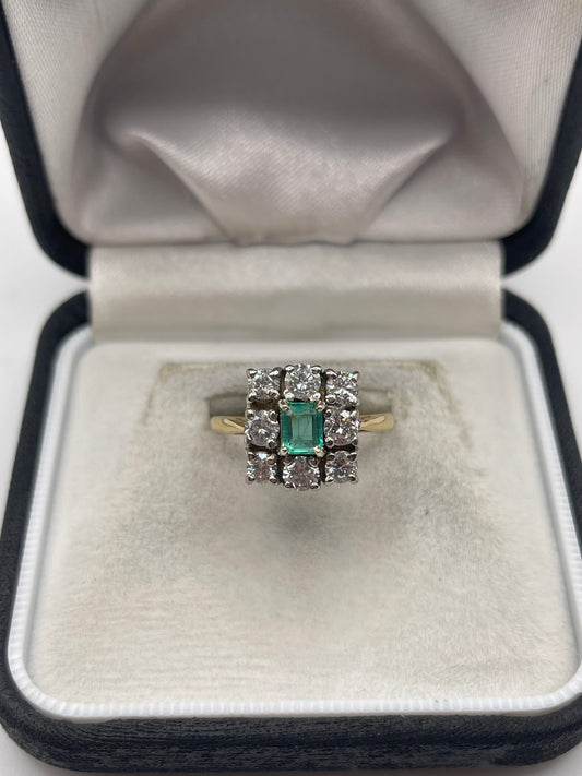 18ct gold emerald and diamond ring