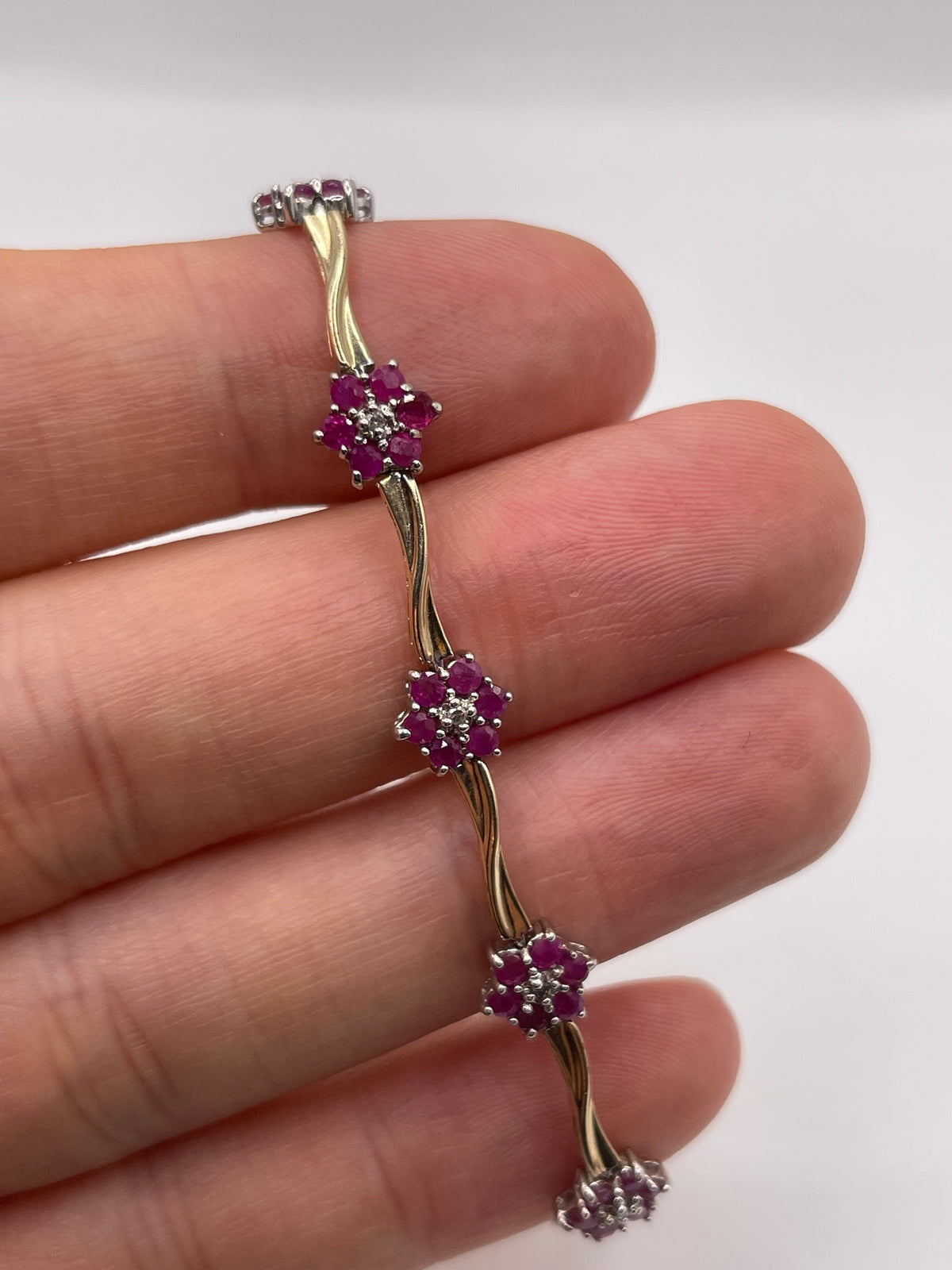 9ct gold ruby and diamond bracelet
