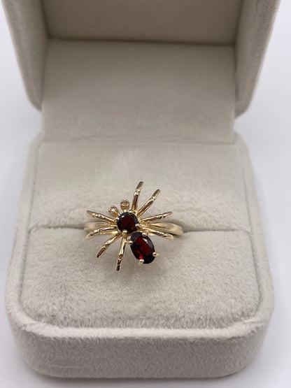 9ct gold garnet and diamond spider ring