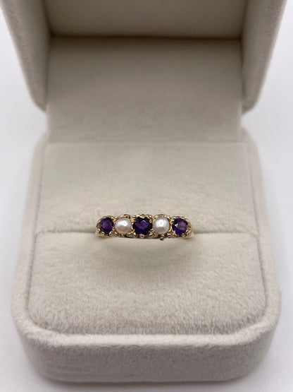 9ct gold amethyst and pearl ring