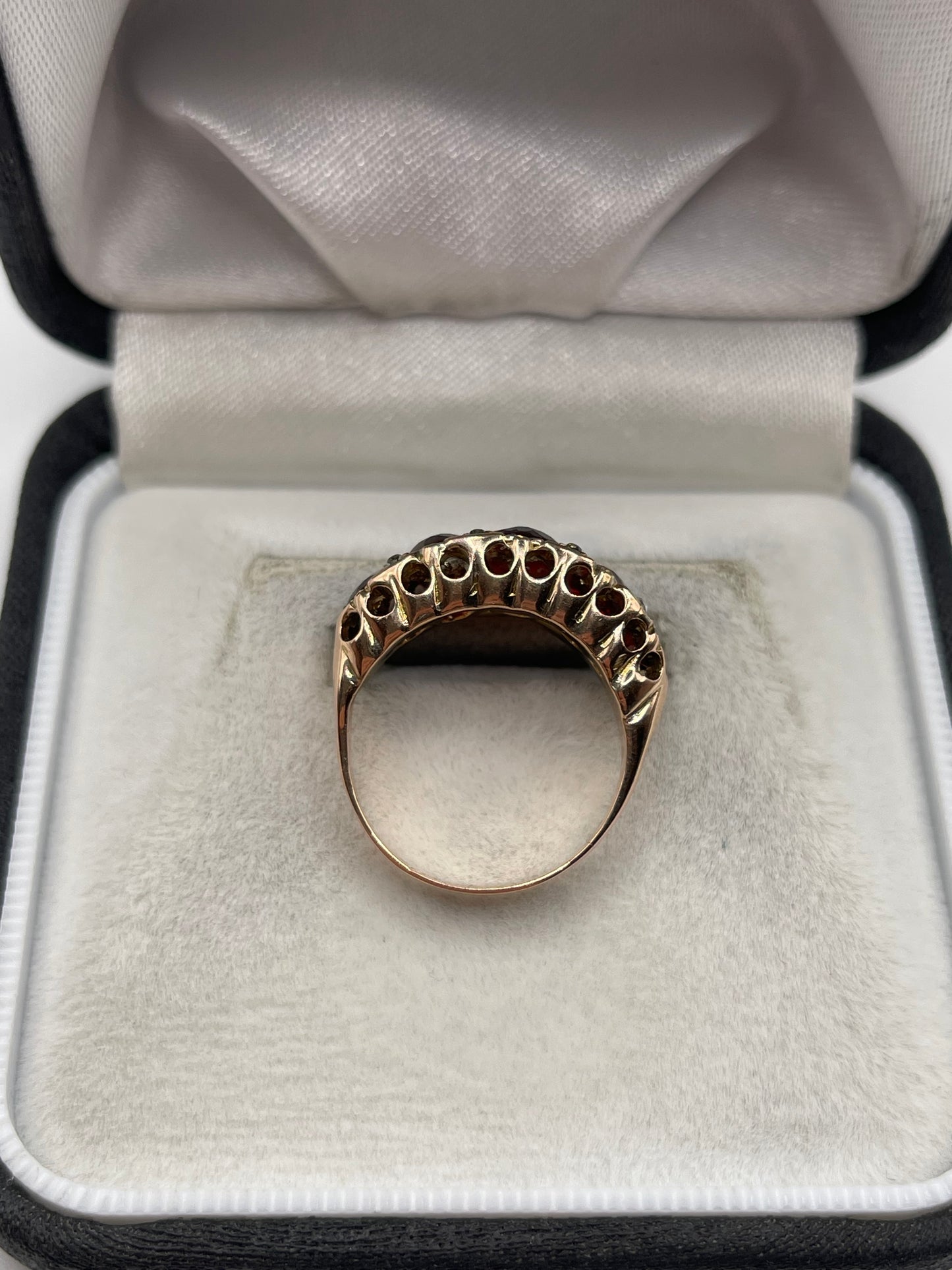 Antique 9ct rose gold garnet and paste ring