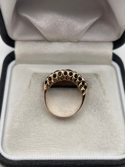 Antique 9ct rose gold garnet and paste ring