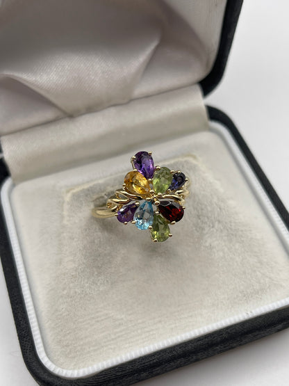 9ct gold multi gemstone cluster ring