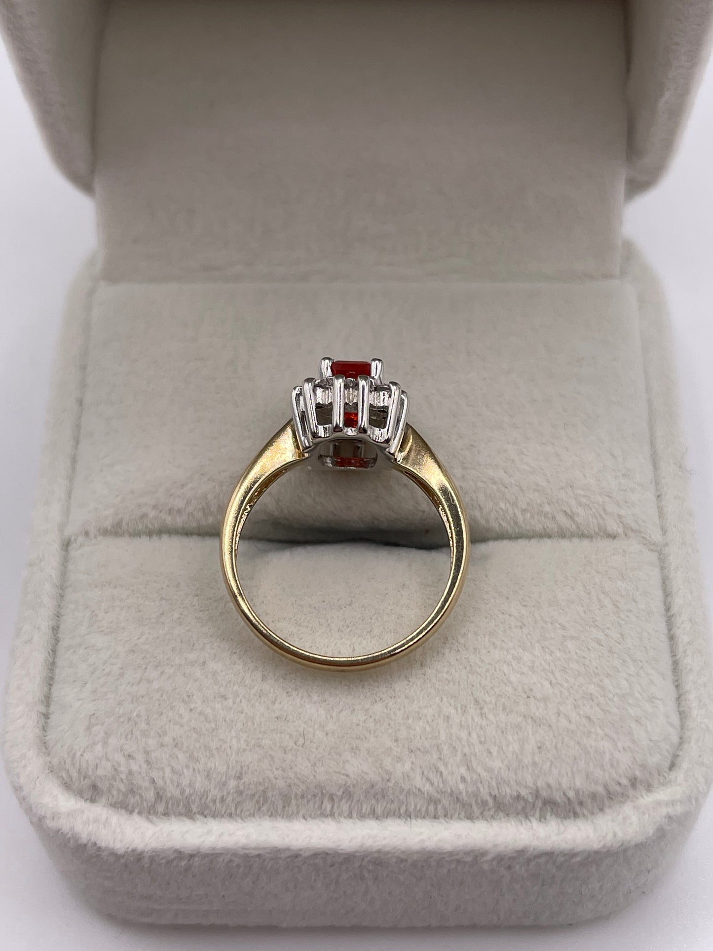 9ct gold fire opal and diamond ring