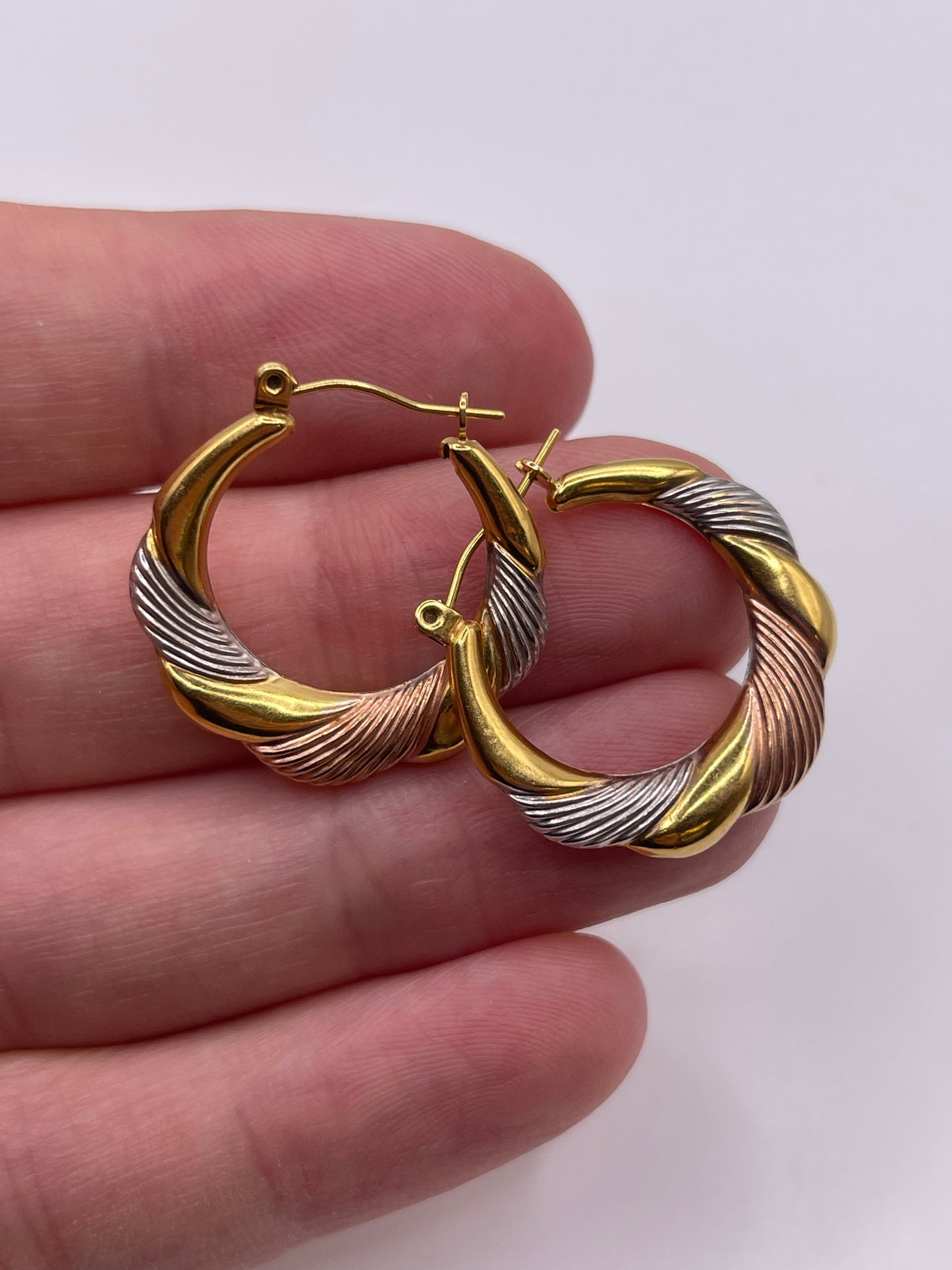 9ct tri gold creole earrings
