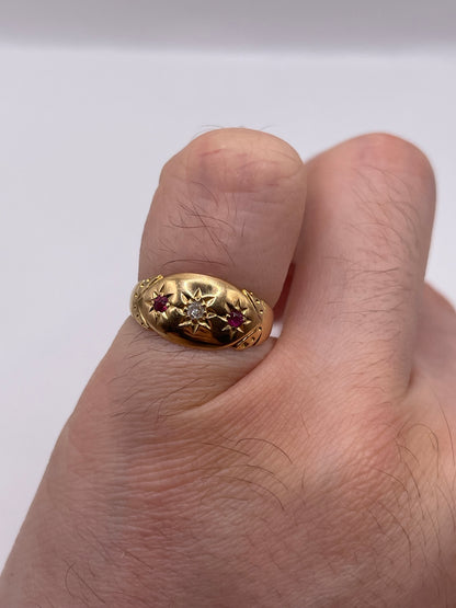 Antique 18ct gold ruby and diamond gypsy ring