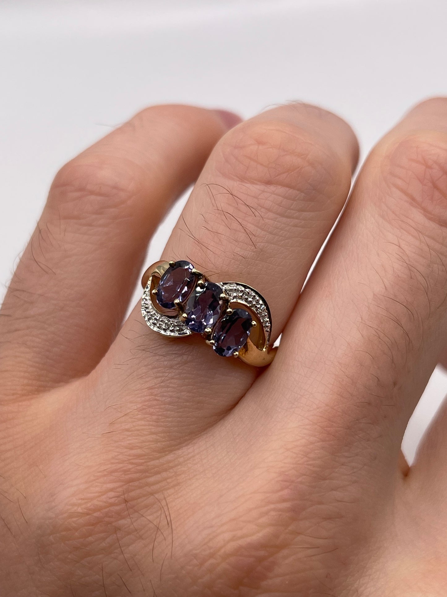 9ct gold iolite and diamond ring