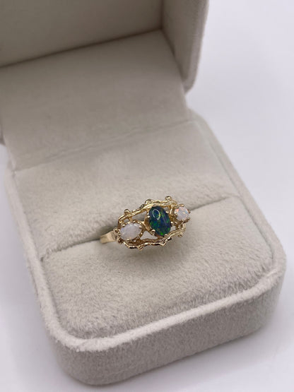 9ct gold black opal triplet and opal ring