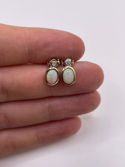 9ct gold opal and diamond earrings