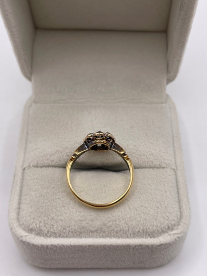 18ct gold platinum old cut diamond cluster ring