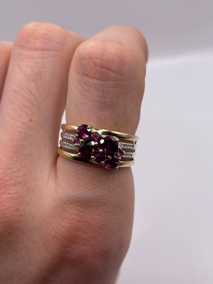 9ct gold rhodalite garnet and diamond ring