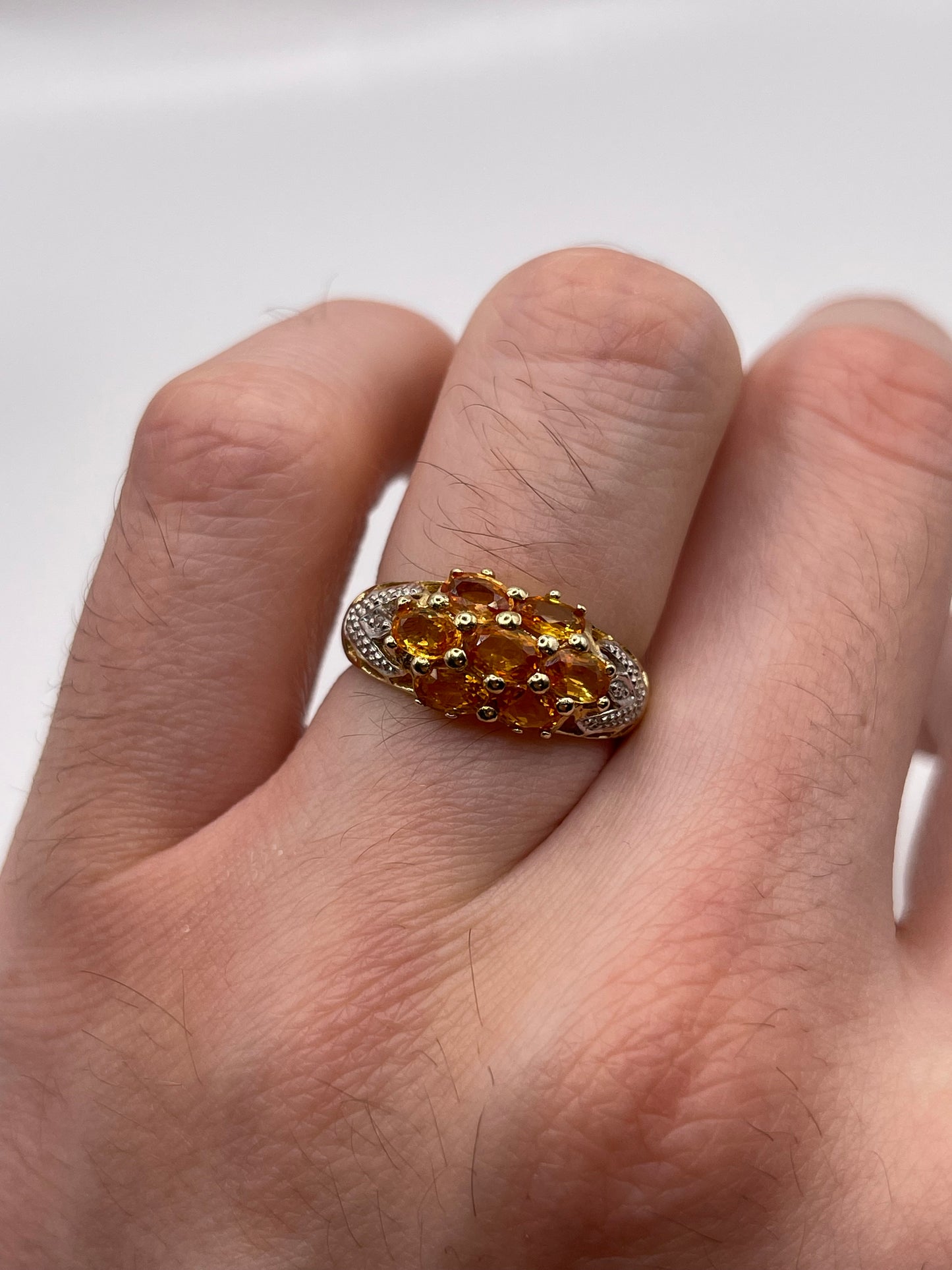 9ct gold orange sapphire and diamond ring