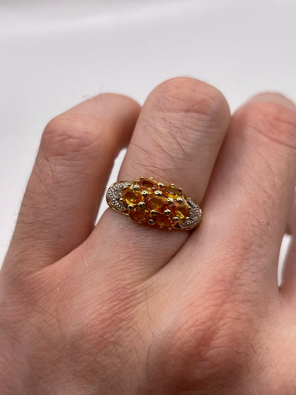 9ct gold orange sapphire and diamond ring