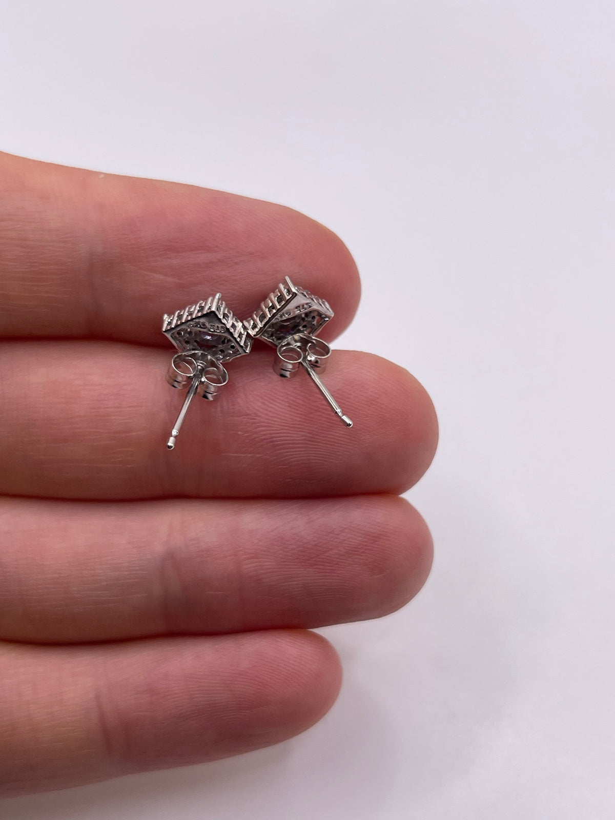 9ct white gold tanzanite and diamond earrings