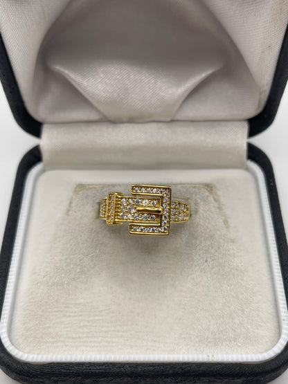 9ct gold cz buckle ring