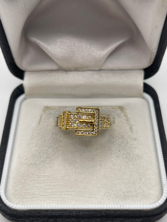 9ct gold cz buckle ring