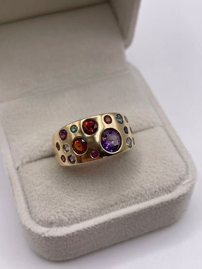 9ct gold multi gemstone cluster ring